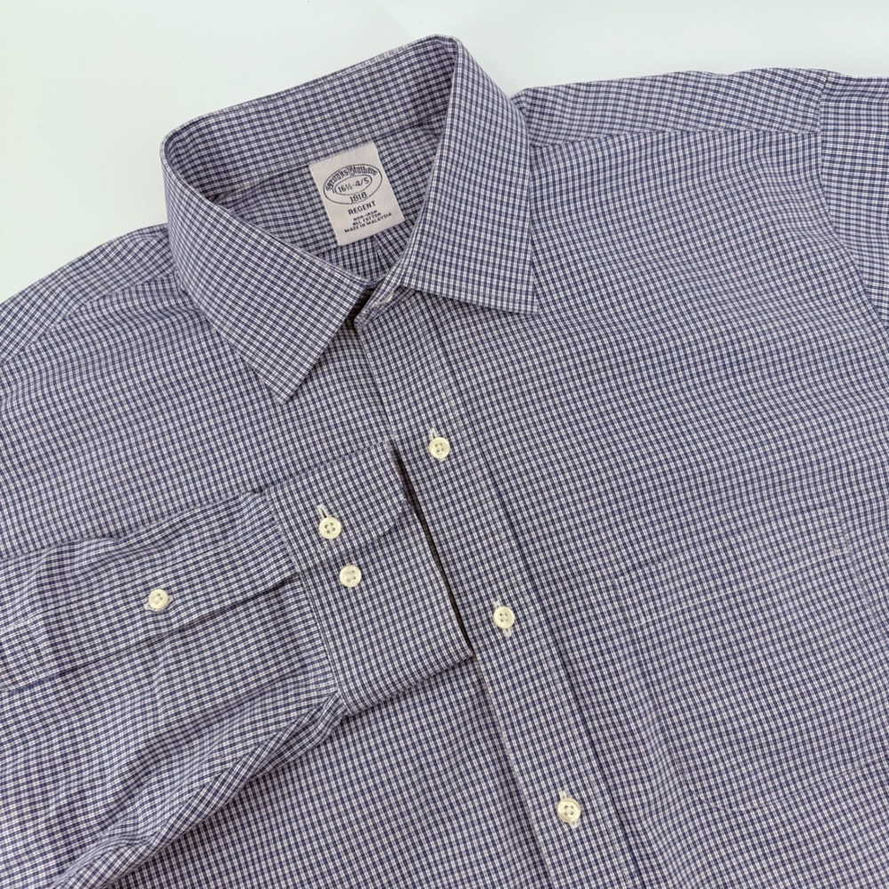 Brooks Brothers Regent Fit Non-Iron Dress Shirt 16.5‎ 34/35 Blue White Gingham